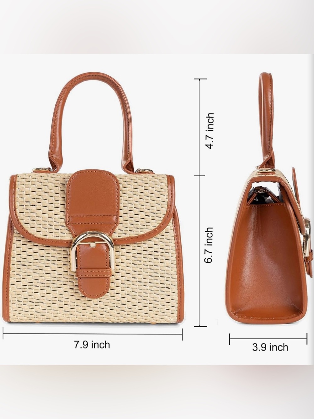 Retro Straw Woven Handbag Womens Small Cross Body Bag Shoulder Messenger Satchel - Picture 6 of 7